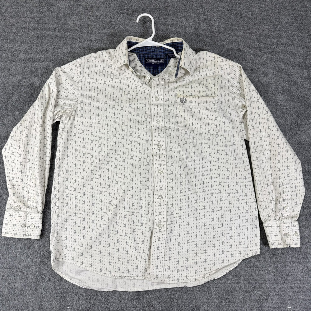 Panhandle Select Western Shirt Men's Large White Aztec Geometric Button Up L 🤠